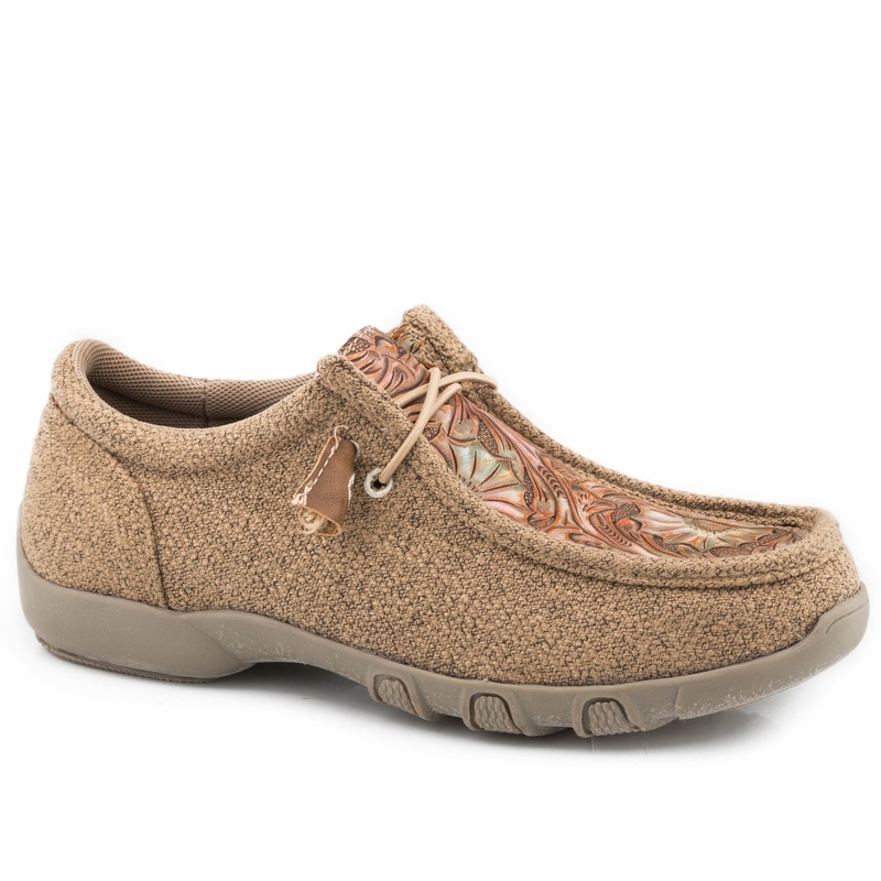 Womens Tan Canvas With Embossed Floral Vamp 5 R