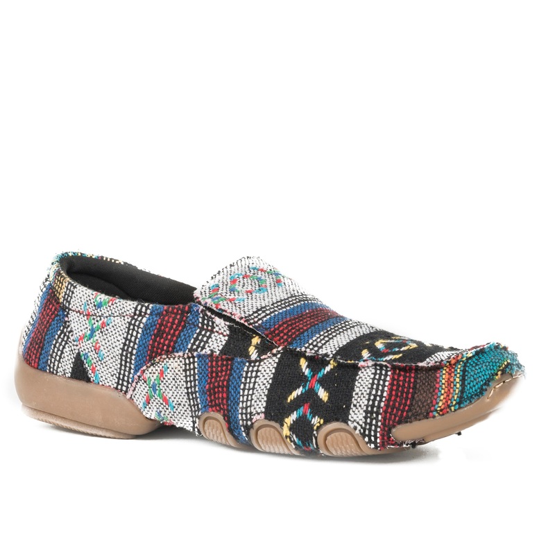 Womens Driving Moc Multi Southwest Color Fabric With Fabric Wrapped Sole 5 R
