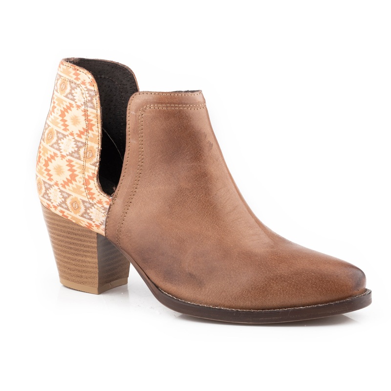 Womens Tan Burnished With Aztec Heel Design 5 R