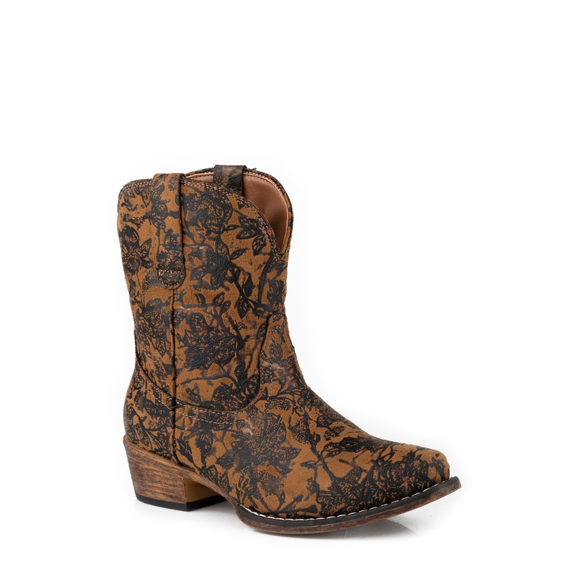 Womens Tan Vintage Floral Faux Leather 5 R