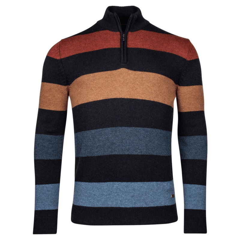 Baileys Half Zip Stripe Knit Jumper Rust/Navy Medium