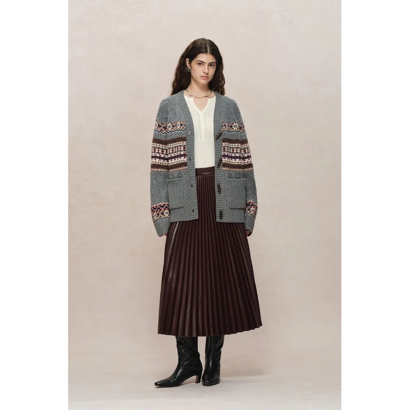 Coll Fair Isle Cardigan in Chunky Merino Wool Knit XS