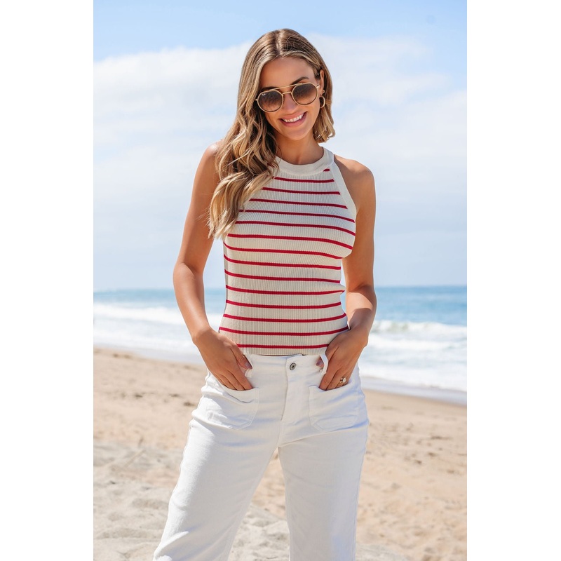 Cream and Red Striped Sweater Tank Top – FINAL SALE Small