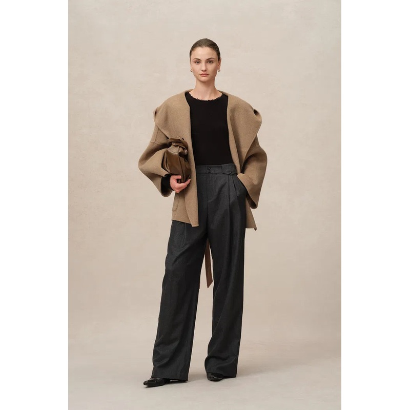 Lanza Handcrafted Hooded Double-Faced Coat in Camel Hair Blend XS