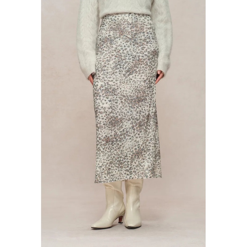 Leopard Midi Skirt in Stretch Sequin Mesh XS