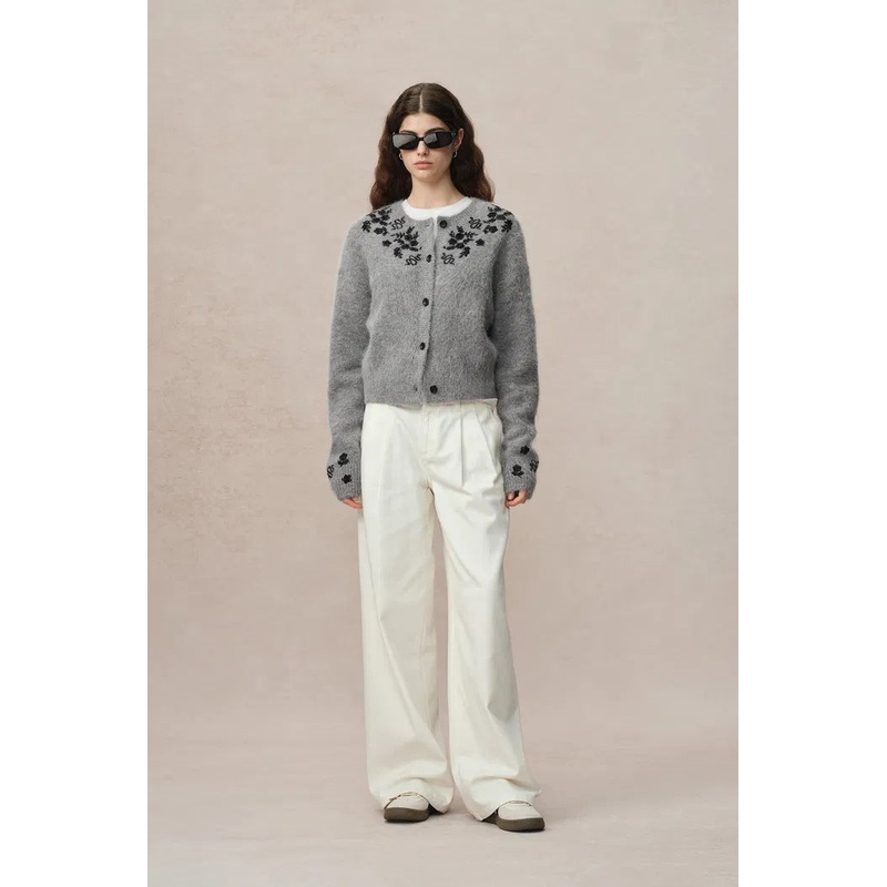 Lucy Grey French Beaded Snake Zodiac Cardigan in Baby Alpaca Knit XS