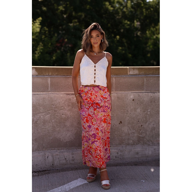 Marlowe Afternoon Pink Floral Print Midi Skirt – FINAL SALE Small