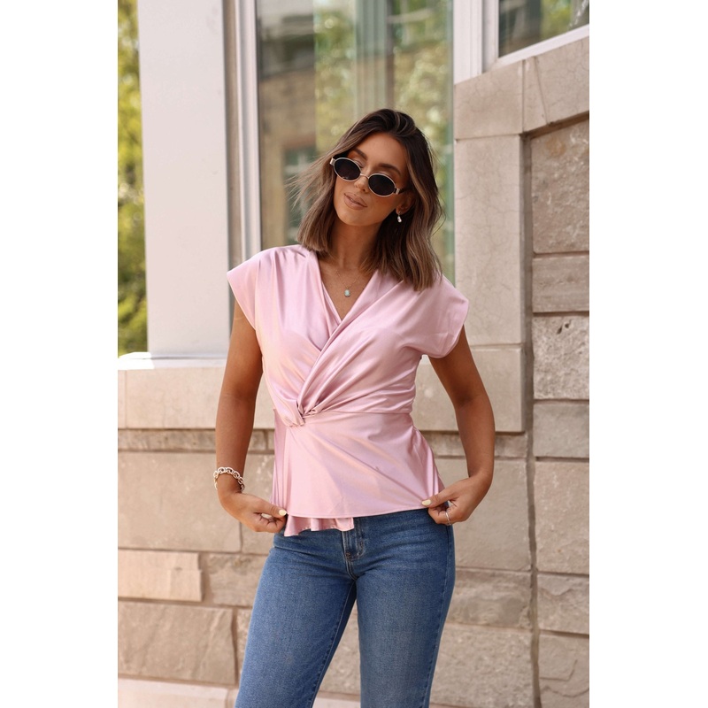 Rosalie Pink Gathered Side Waist Top – FINAL SALE Small