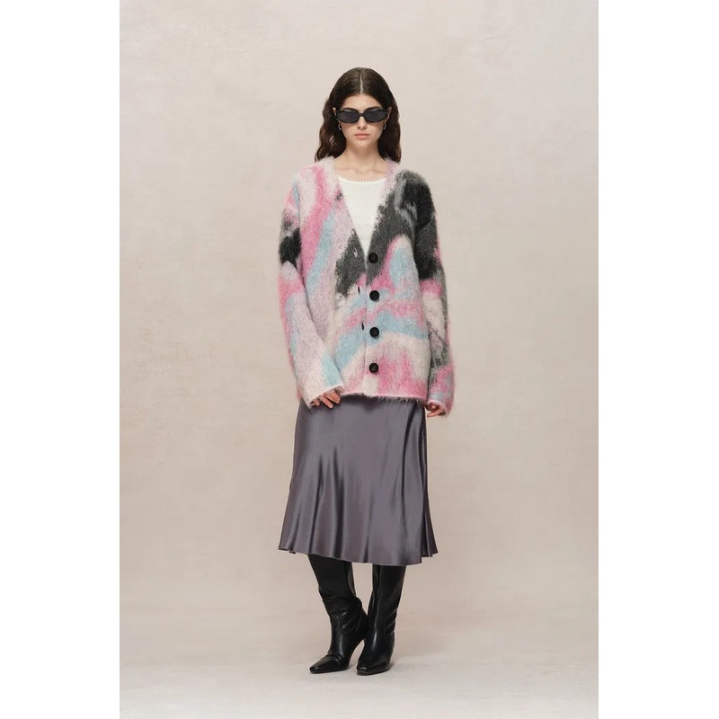 Ruby Ombr Jacquard Cardigan in Baby Alpaca Blend Knit XS