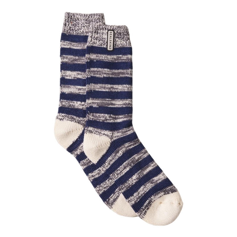 Sealskinz Banham Bamboo Mid Length Stripe Socks Navy/Grey Medium