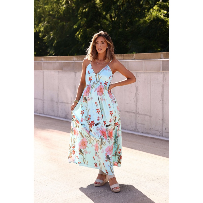 Silky Blue Multi Floral Print Maxi Dress – FINAL SALE Small