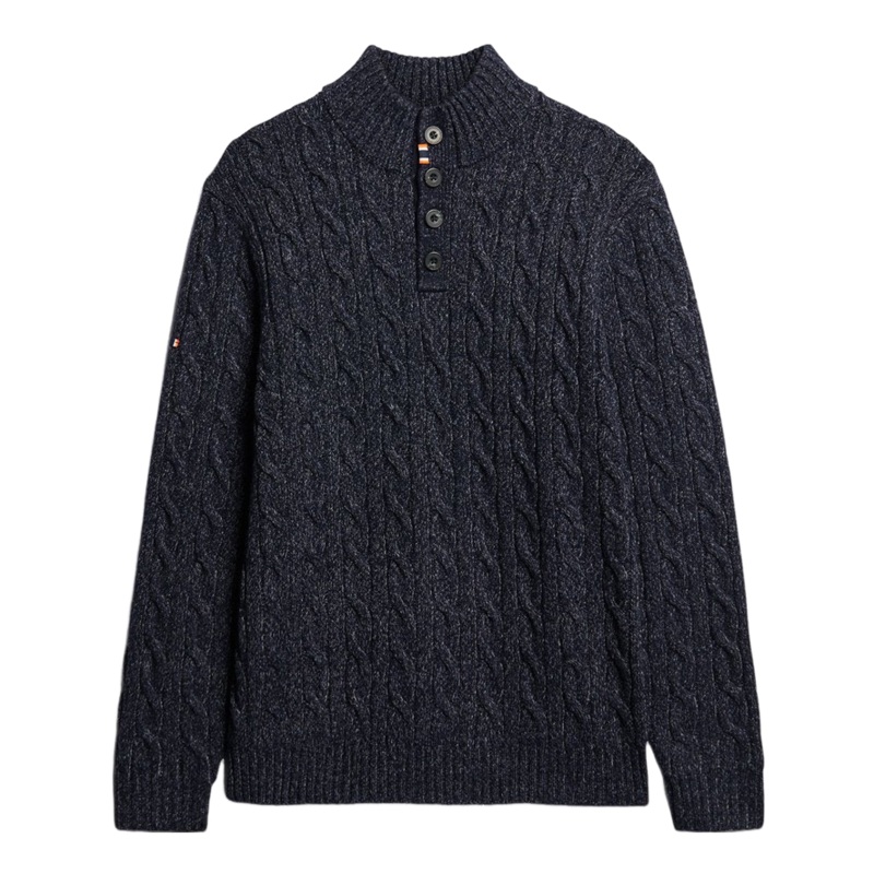 Superdry Cable Button Neck Jumper Darkest Navy Medium