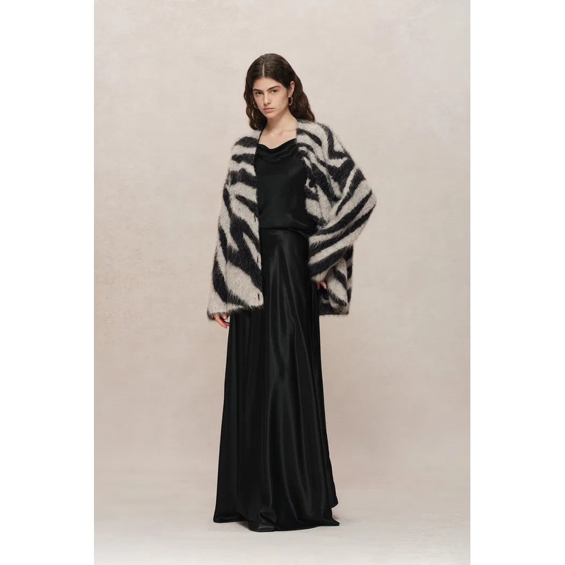 Zebra Modern Zebra Jacquard Cardigan in Washed Alpaca Knit XS