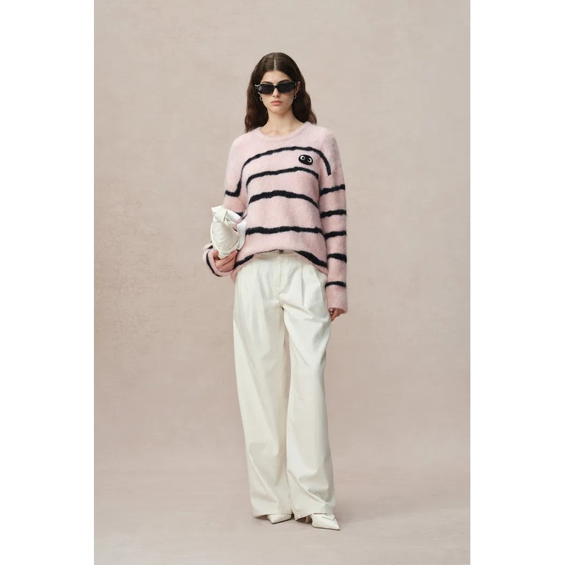 Alannah Striped Pink Sweater in Alpaca Boucl Knit XS