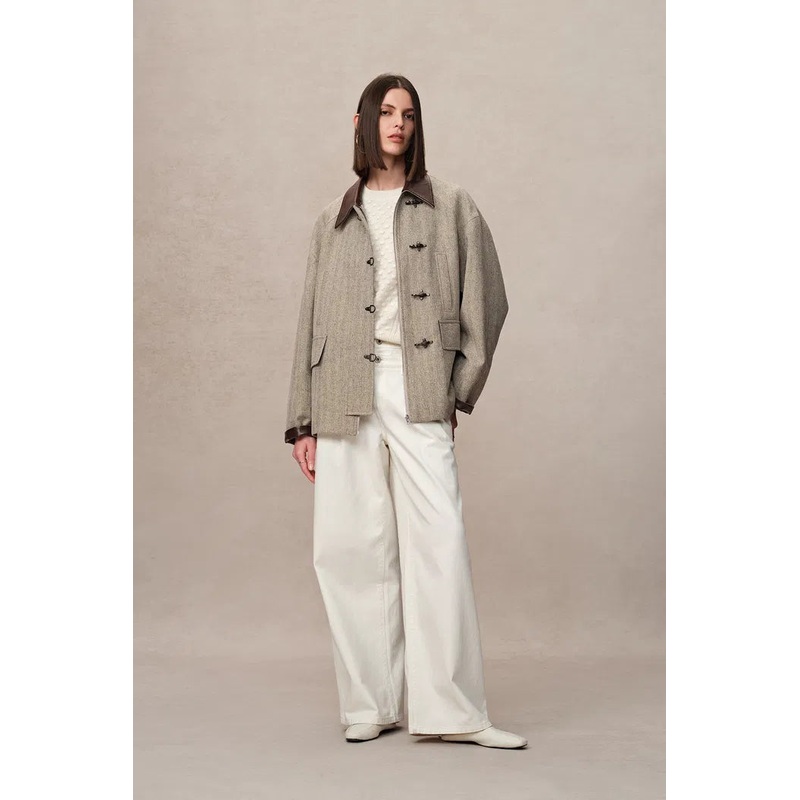 Boxy Style Utility Jacket in Heathered Herringbone XS