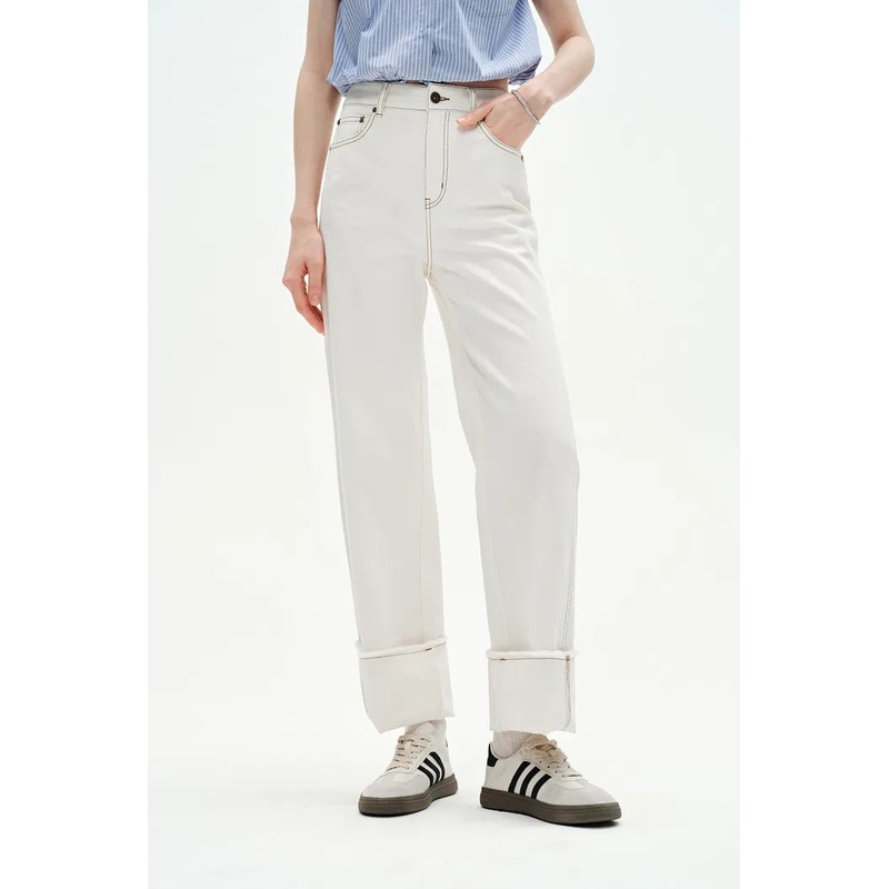 Cici Foldable Hem Jeans in Herringbone Denim XS