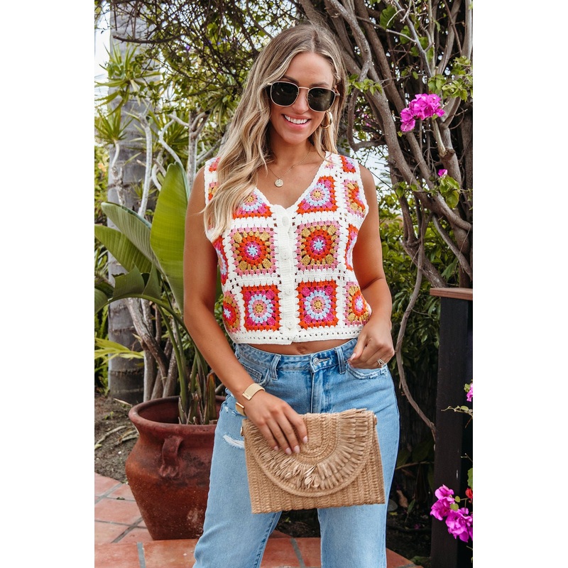Clementine Multi Color Crochet Patchwork Vest – FINAL SALE Small/Medium