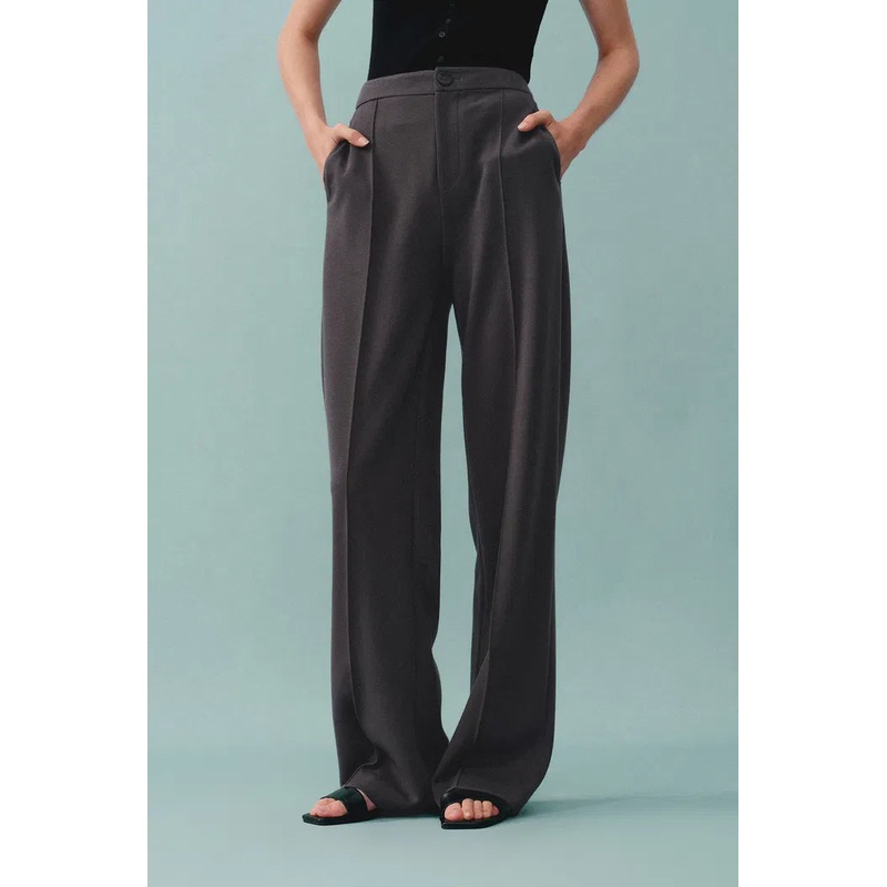 Domi Dark Grey Buttoned Straight Leg Sweatpants in Tencel-Wool Blend XS