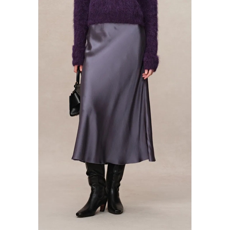 Emma A Line Midi Skirt in 19mm Mulberry Silk XS