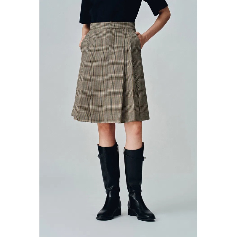 Javia Plaid Pleated Skirt in Prince of Wales Merino Wool XS