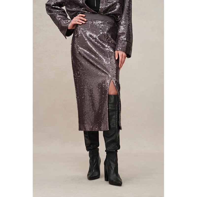Layering Slit Midi Skirt in Shimmering Mermaid Sequins XS