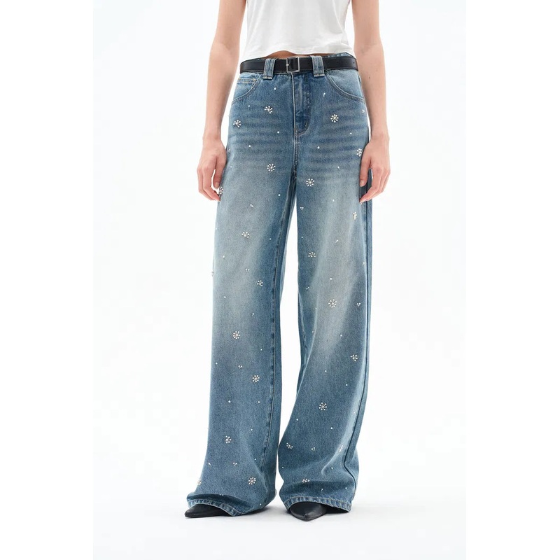 Nico Hand Sewn Embellished Jeans in Lightweight Washed Denim XS
