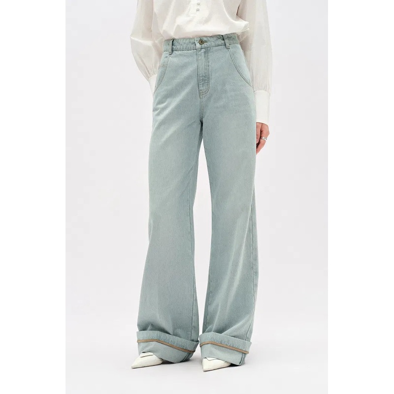 Nmes Embroidered Wide Leg Jeans in Cotton Denim XS