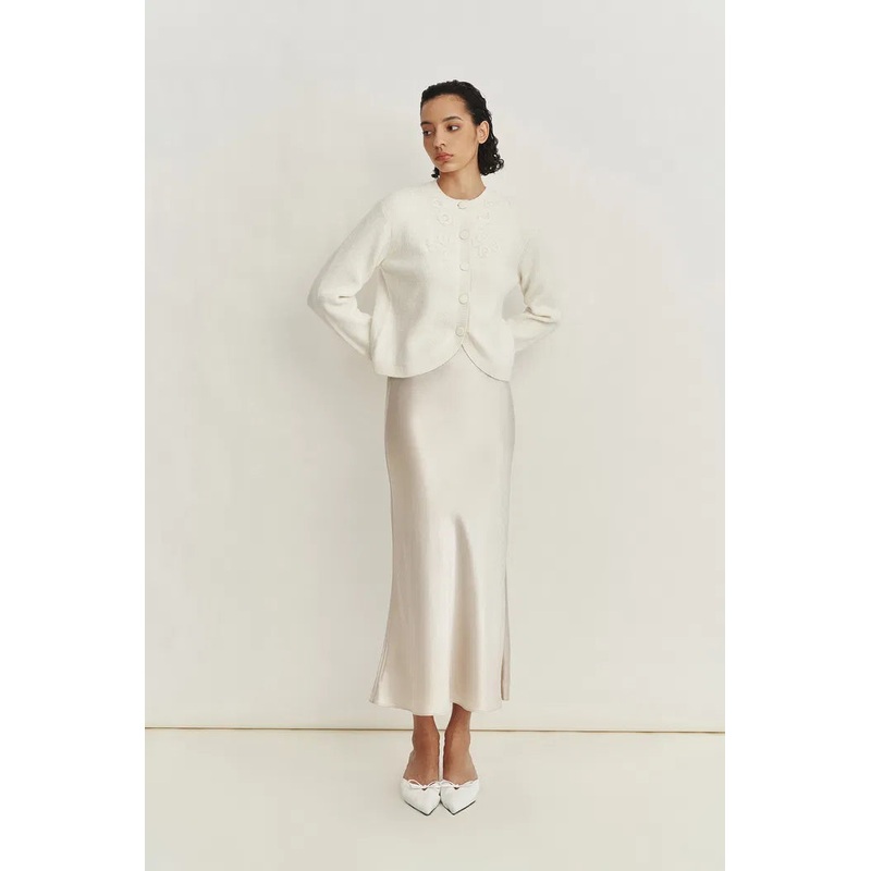 Otelie Hand Embroidered Extended Cardigan in Baby Alpaca-Merino Wool Knit XS