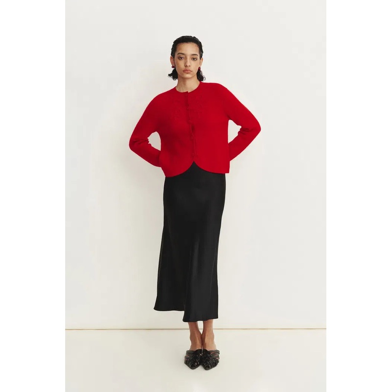 Otelie Monochrome Hand Embroidered Cardigan in Baby Alpaca Merino Knit XS