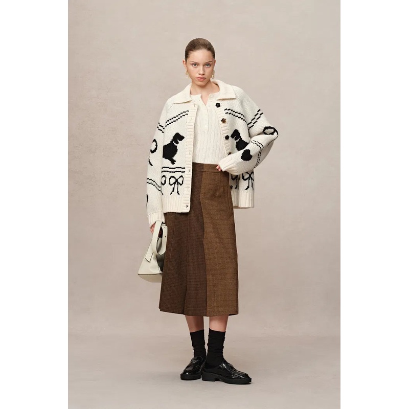 Perla Dachshunds Jacquard Cardigan in Chucky Merino Wool Knit XS