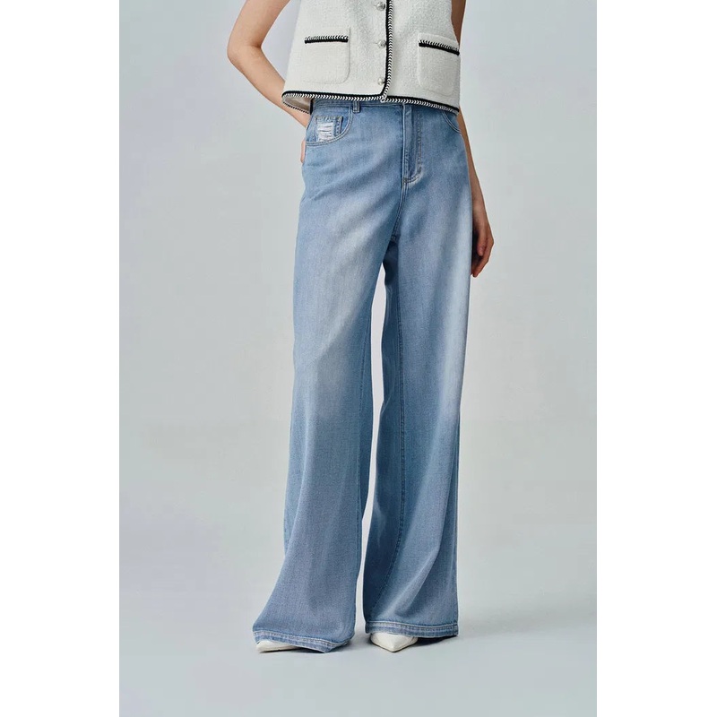 Prevernae Washed Wide-Leg Jeans in Cotton Denim XS