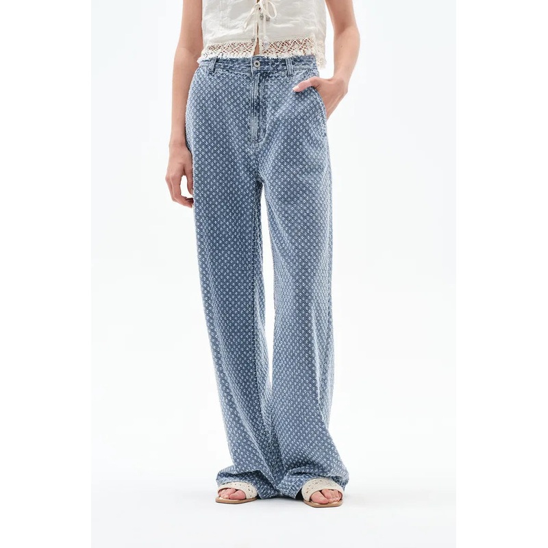 Sunny Wide Leg Jacquard Jeans in Cotton Denim XS