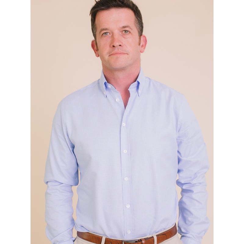 William David Southwold Oxford Check Long Sleeve Shirt Blue/White Small