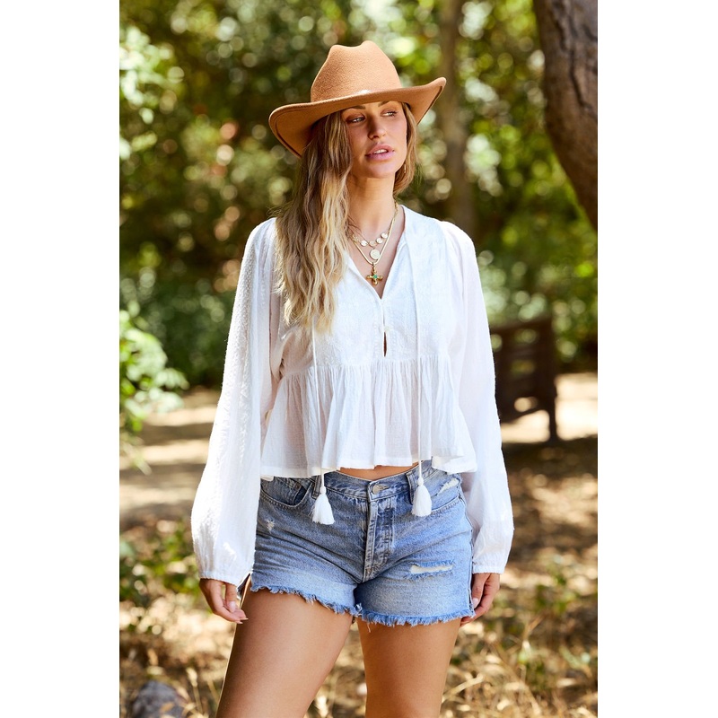 Candace White Embroidered Peplum Top – FINAL SALE Small