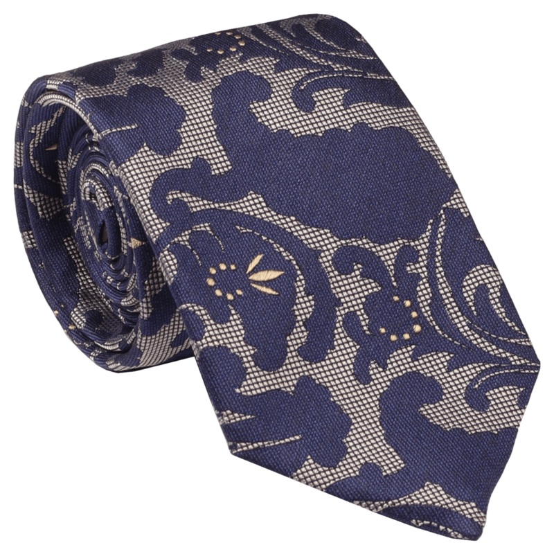 Coes Paisley Floral Tie Navy/Grey One Size