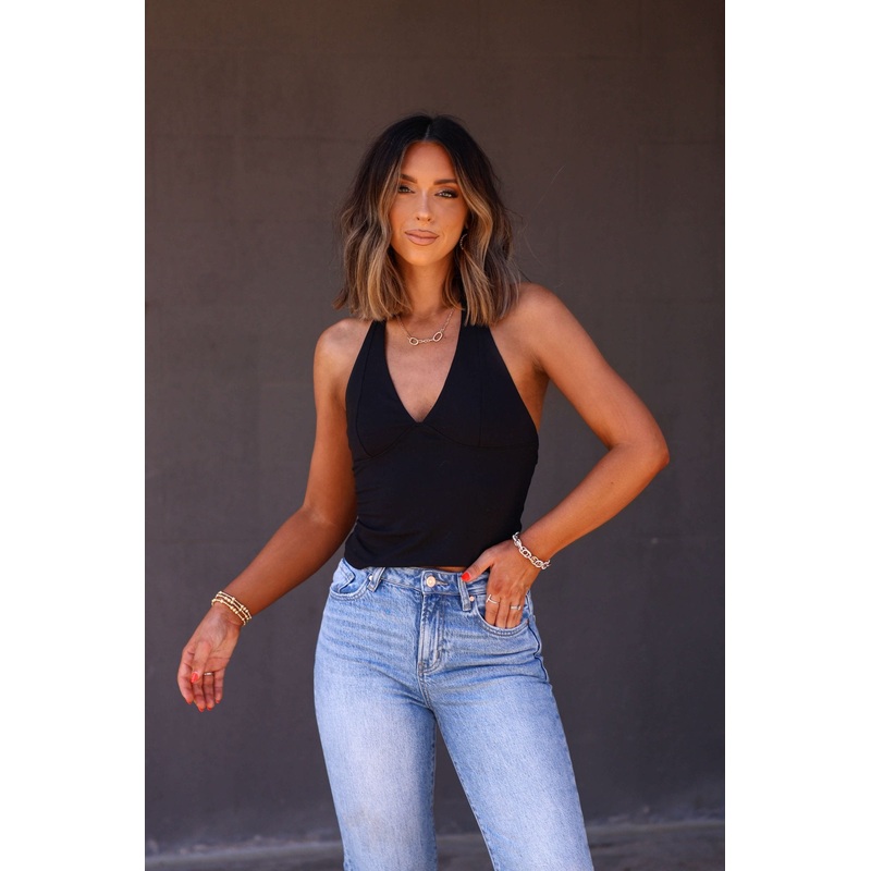 Free People Black Still Here Halter Top – FINAL SALE Small