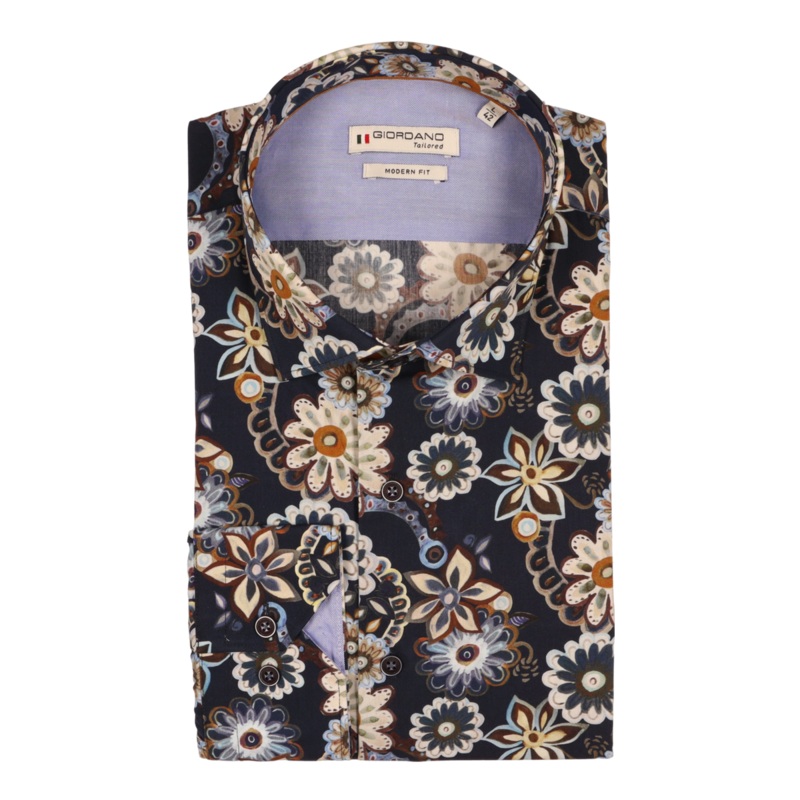 Giordano Big Flower Print Shirt Navy Medium