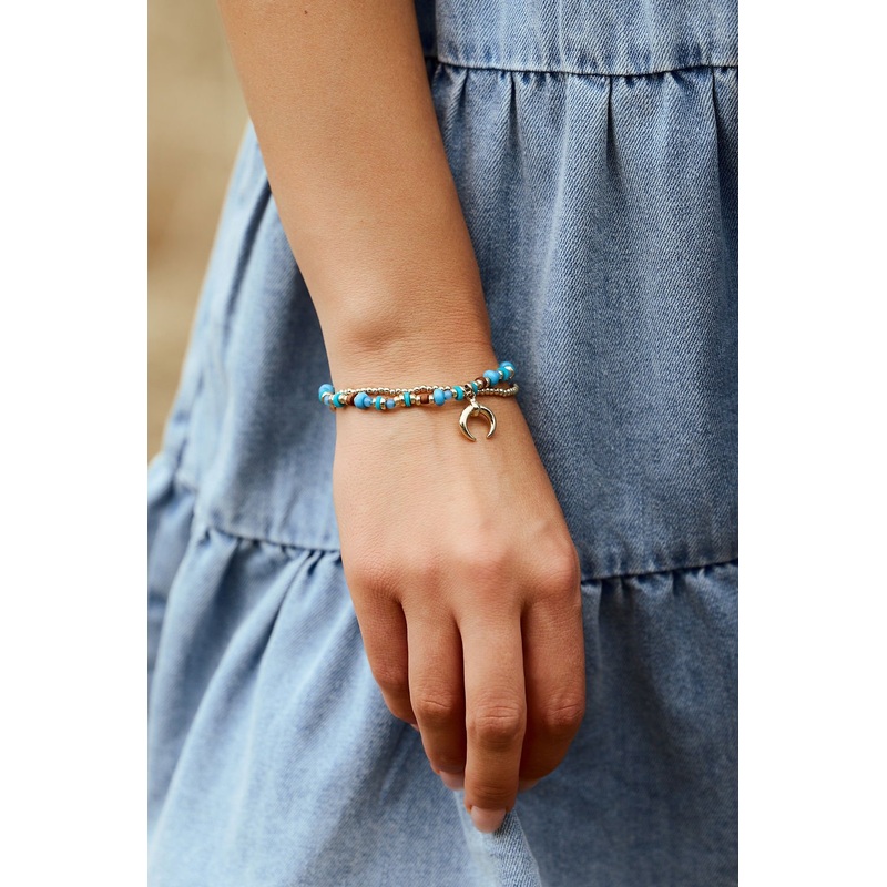 Gold Crescent Charm Beaded Bracelet Set – FINAL SALE