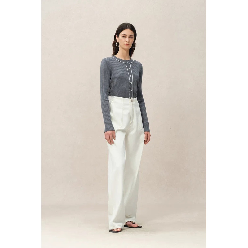 Niki Grey Cardigan in Lyocell Blend Knit XS