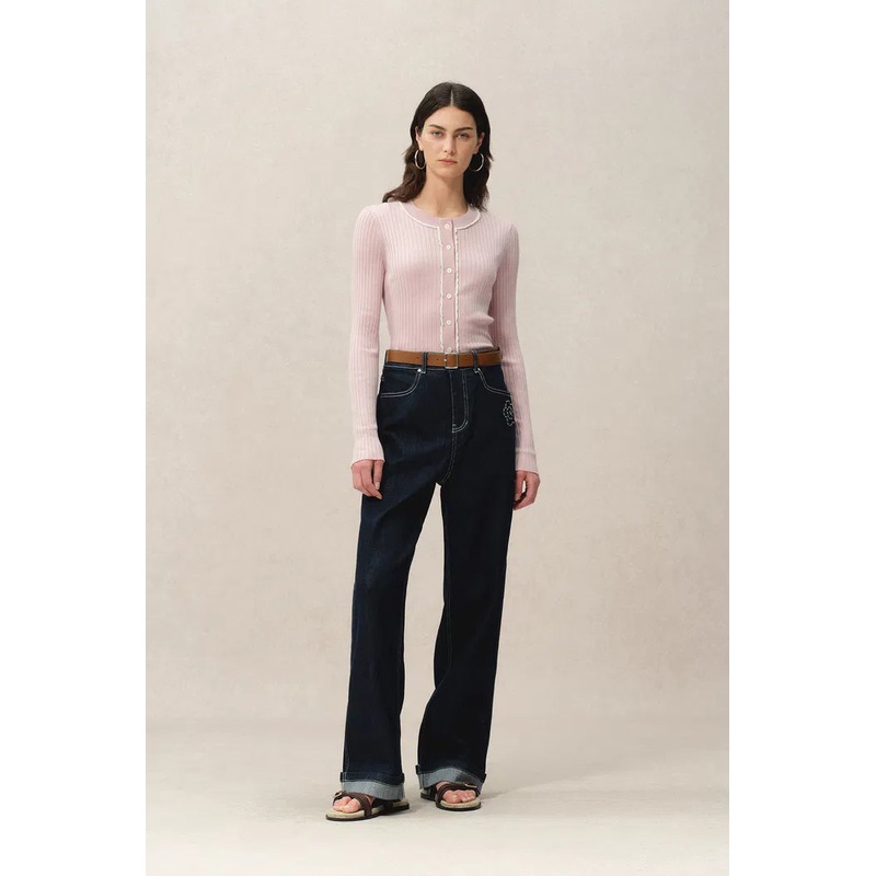 Niki Pink Cardigan in Lyocell Blend Knit XS