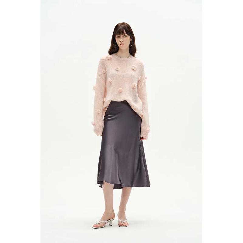 Sally Pink Handcrafted Sweater in Angora Mohair Knit XS