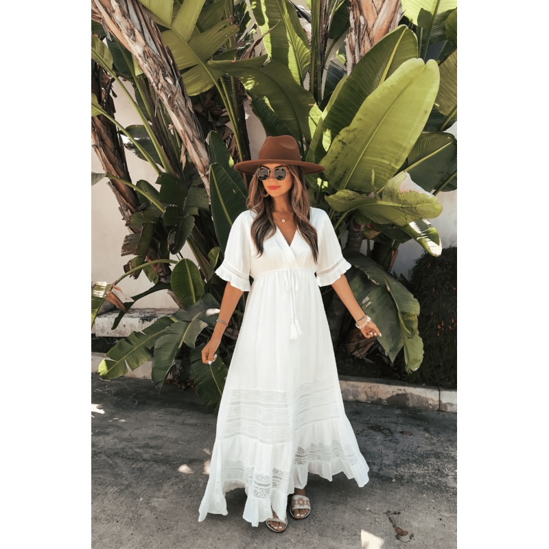 Soleil White Lace Tiered Maxi Dress – FINAL SALE Small