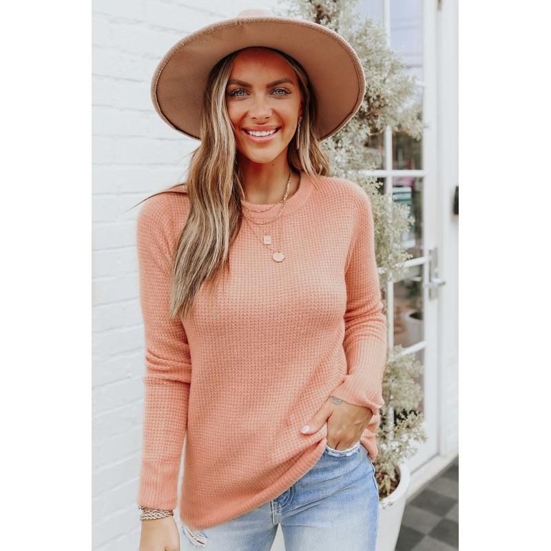 Autumn Glow Brushed Blush Waffle Knit Sweater S