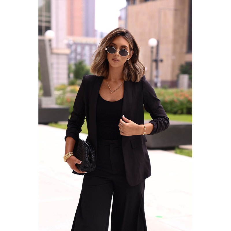 Black Ruched Sleeve Blazer Small