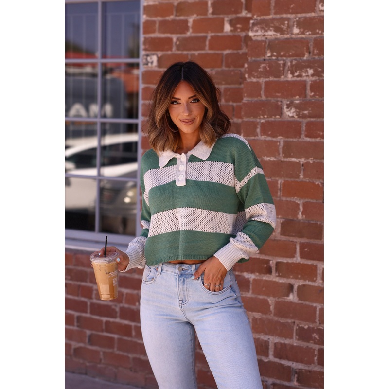 Declan Beige & Green Striped Sweater Small
