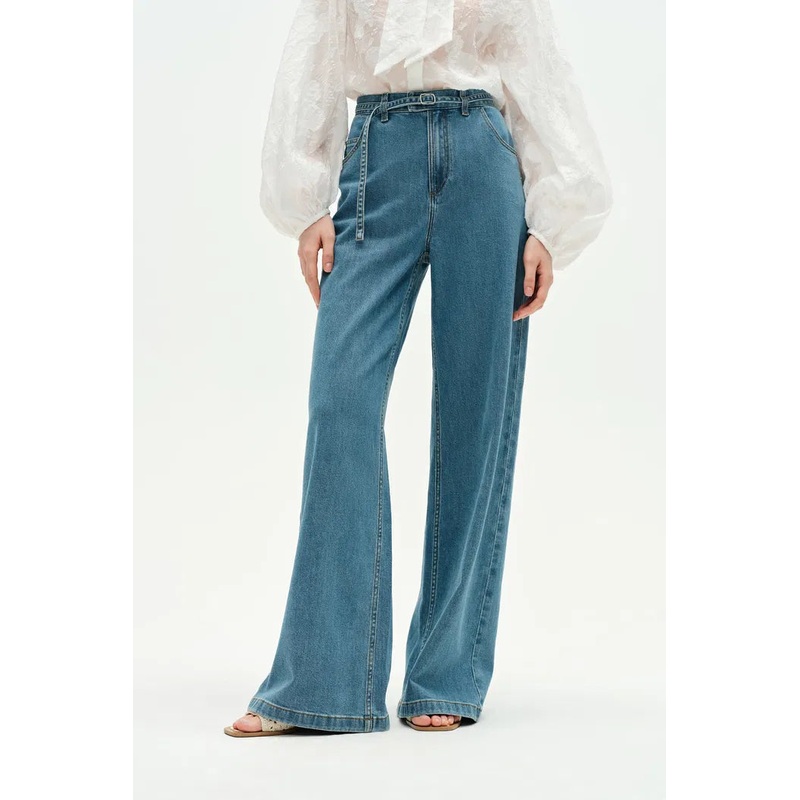Ella Belted Washed Jeans in Lyocell Denim XS