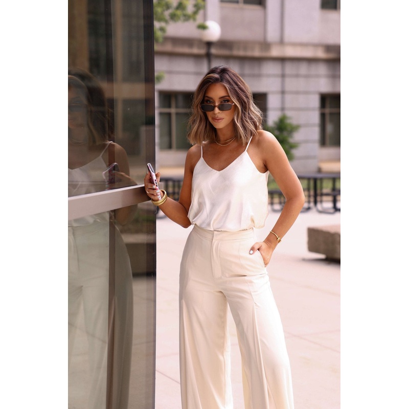 Elle Satin Cami Tank Top – Cream – FINAL SALE Small