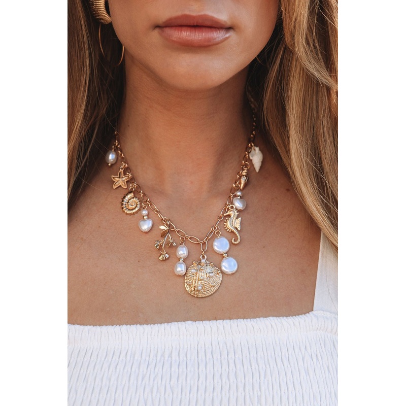 Gold Assorted Sea Life & Pearl Charm Necklace – FINAL SALE