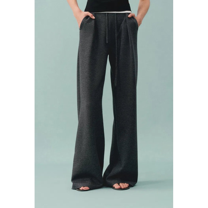 Kelly Pleated Wide Leg Track Pants in Cotton Modal Blend XS