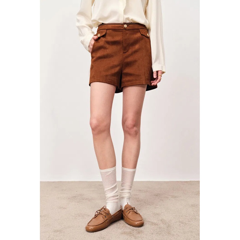 Marian Color Block Trim Shorts in Faux Suede XS